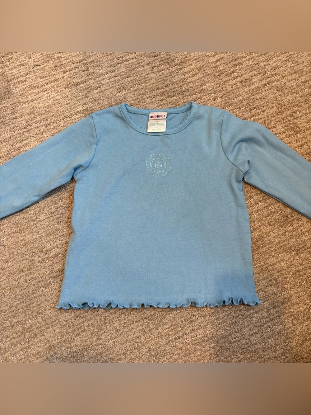 Vintage Okie Dokie Blue Long Sleeve Flower Embroidered T-Shirt- Size 4T
